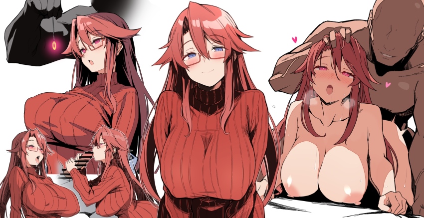 arched_back ass aty batta18th bed before_and_after bent_over blue_eyes blush breasts censored clothed coin collarbone dazed drool empty_eyes erect_nipples erect_nipples_under_clothes erection eyebrows_visible_through_hair faceless_male femsub glasses glowing handjob heart heart_eyes huge_breasts large_breasts large_penis long_hair maledom multiple_views nipples nude open_mouth oral pendulum penis pink_eyes red_hair sex simple_background smile summon_night sweat sweater symbol_in_eyes teacher tongue tongue_out undressing unfocused_eyes white_background