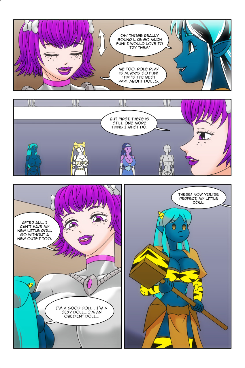 alien_girl blue_skin bow brown_eyes cleavage comic crossover dialogue doll doll_joints dollification dress empty_eyes equestria_girls freckles horns hypnotic_accessory kimberly_smith_(daveyboysmith9) large_breasts long_hair lum magic my_little_pony oni_girl original princess purple_eyes purple_hair purple_lipstick sailor_moon sailor_moon_(series) short_hair smile twilight_sparkle urusei_yatsura wadevezecha