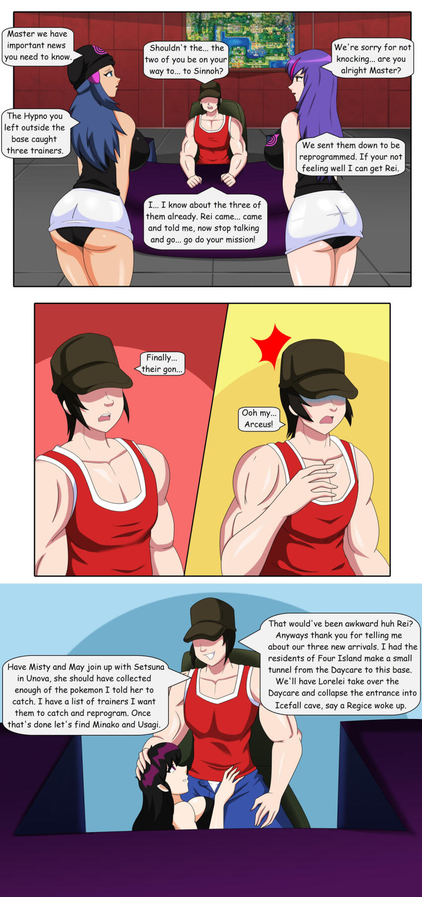 ass comic dawn dialogue dlobo777 empty_eyes femsub happy_trance jenny_rowell large_breasts maledom nintendo original pokemon sailor_mars sailor_moon_(series) team_hypno text