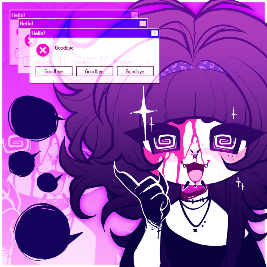 ash_kinoshita_(dreamalgia) blood dreamalgia femsub goth original piercing solo speech_bubble spiral_eyes