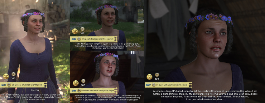 3d brown_hair dialogue doubravka dress drool female_only femsub freckles gameplay_mechanics happy_trance hypnotic_voice kingdom_come_deliverance_2 manip open_mouth resisting sleepyhead97_(manipper) smile spiral_eyes unaware video_game