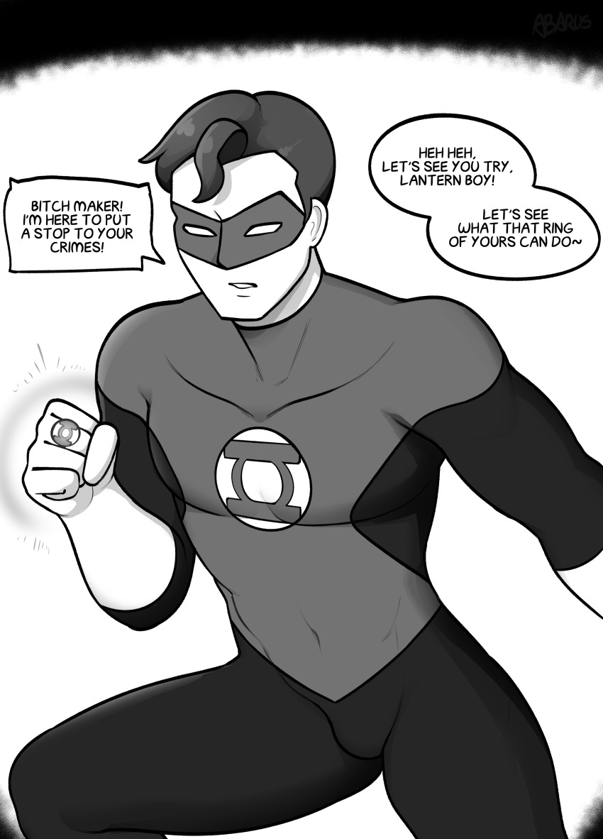 abarus clothed dc_comics dialogue english_text green_lantern green_lantern_(series) hal_jordan male_only monochrome super_hero text