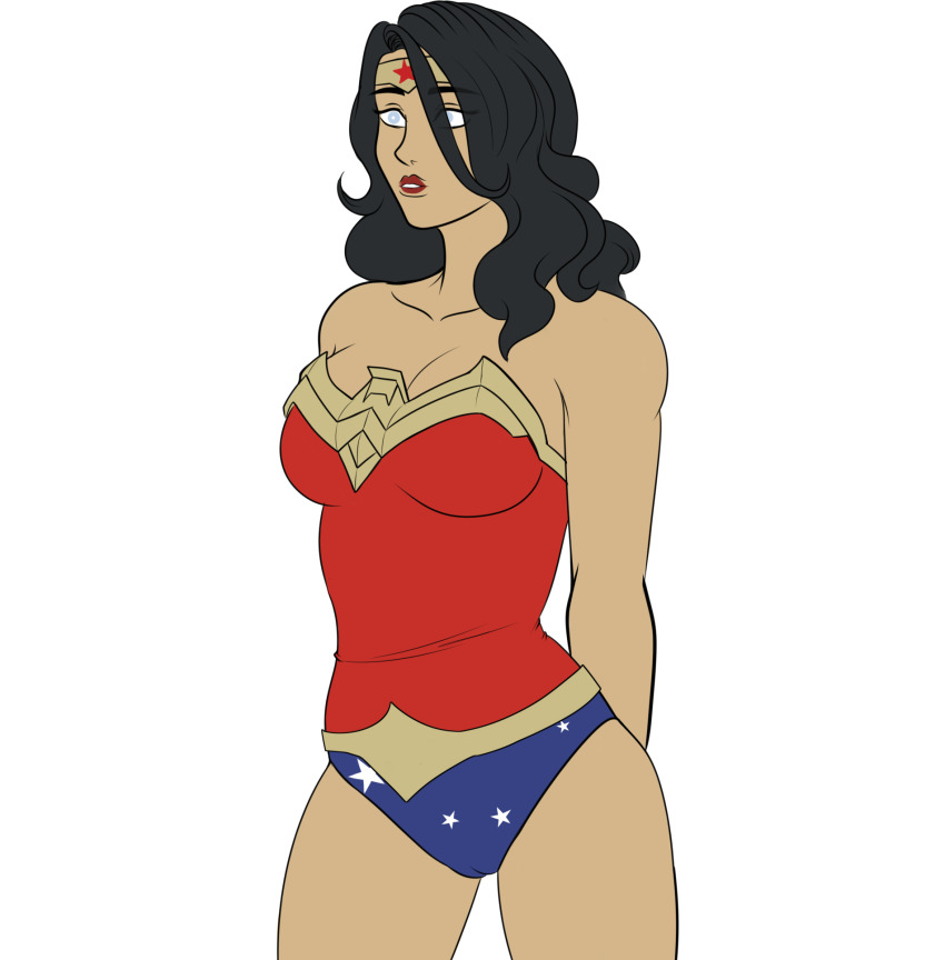 black_hair cleavage clothed collarbone dc_comics empty_eyes expressionless female_only femsub headband katsiika open_mouth standing super_hero wonder_woman