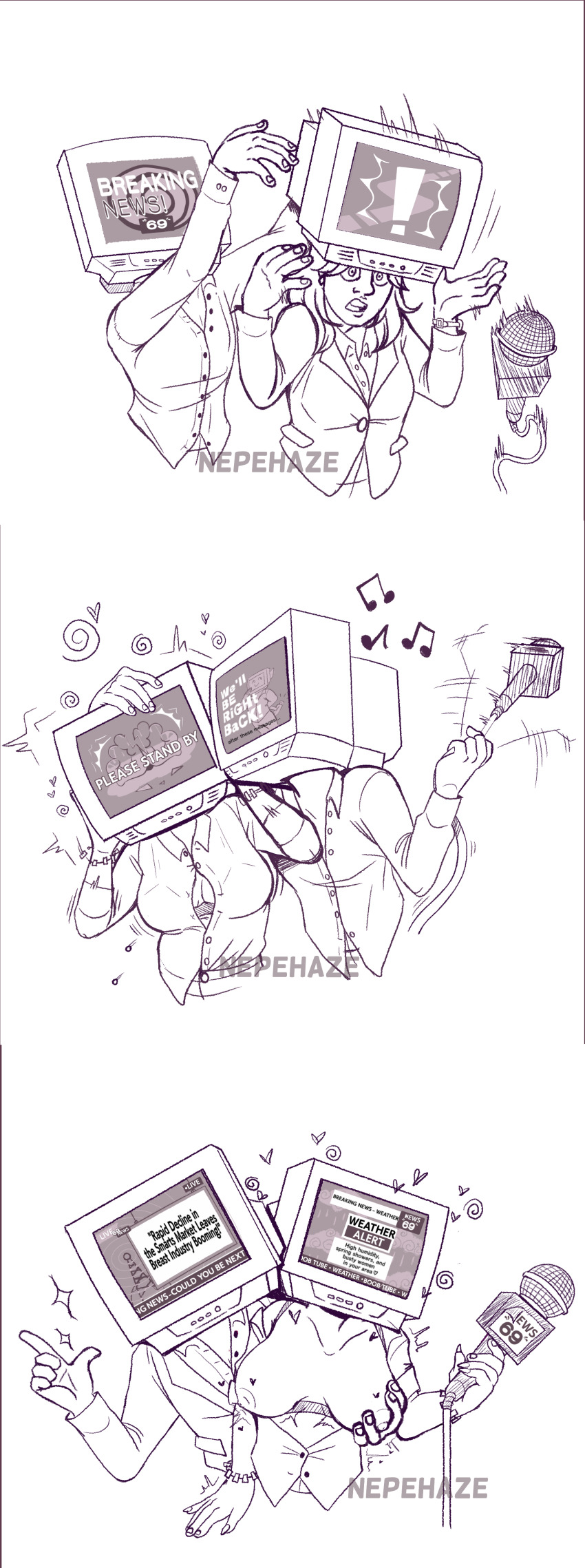 absurdres breast_expansion character_request copyright_request english_text femdom femsub groping happy_trance microphone nepehaze resisting smug tech_control text transformation tv