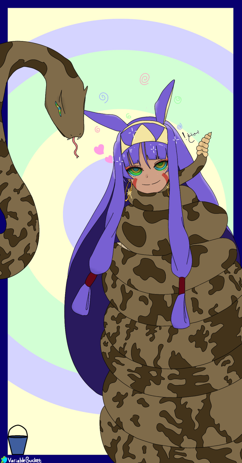 coils dark_skin earrings egyptian fate/grand_order fate_(series) hypnotic_eyes jackal_ears kaa_eyes long_hair nitocris_(fate/grand_order) purple_hair rattlesnake snake spiral_eyes twintails