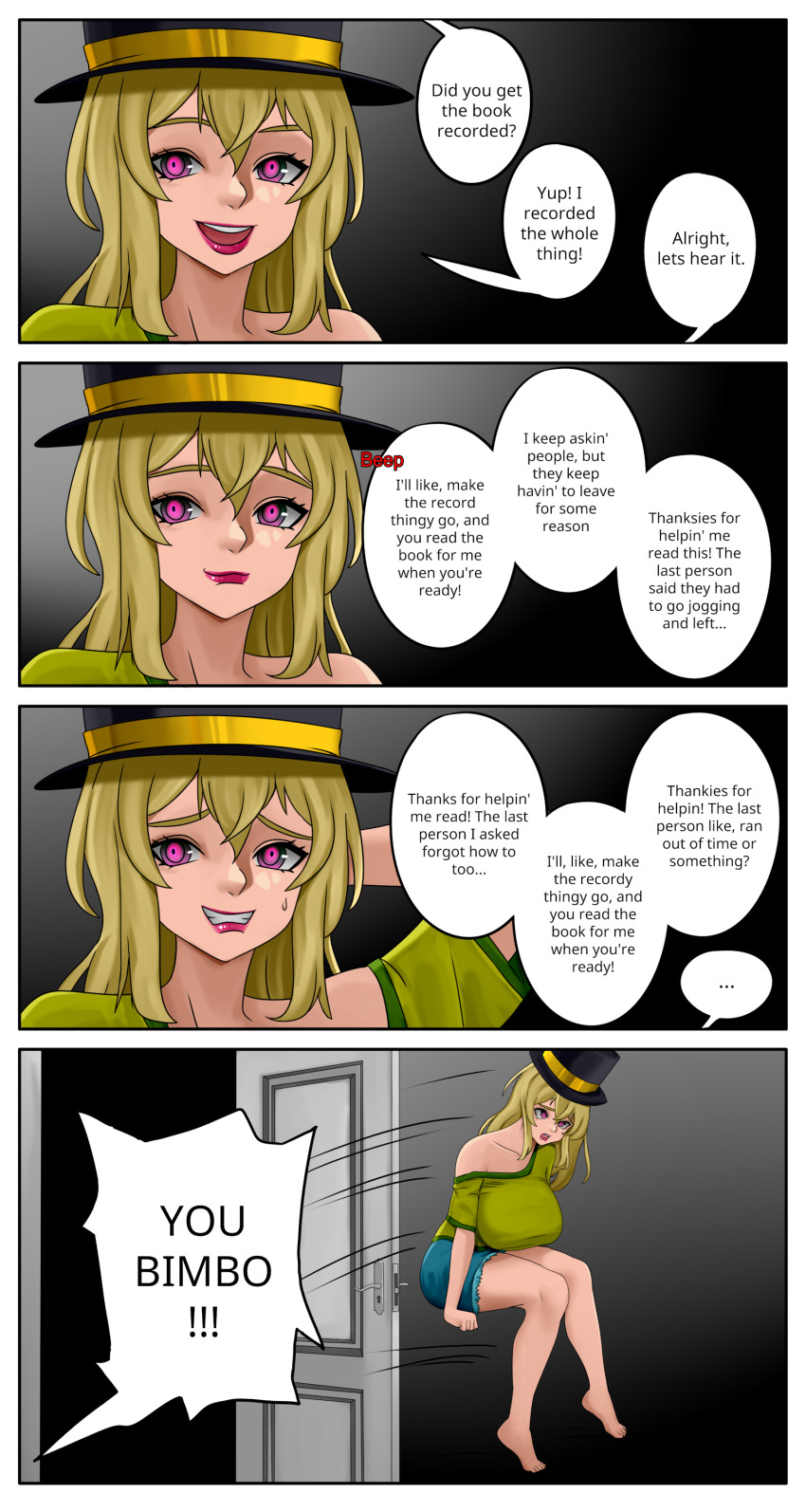 bimbofication blonde_hair changer_(character) femsub glowing_eyes long_hair pink_eyes sixmi34 top_hat