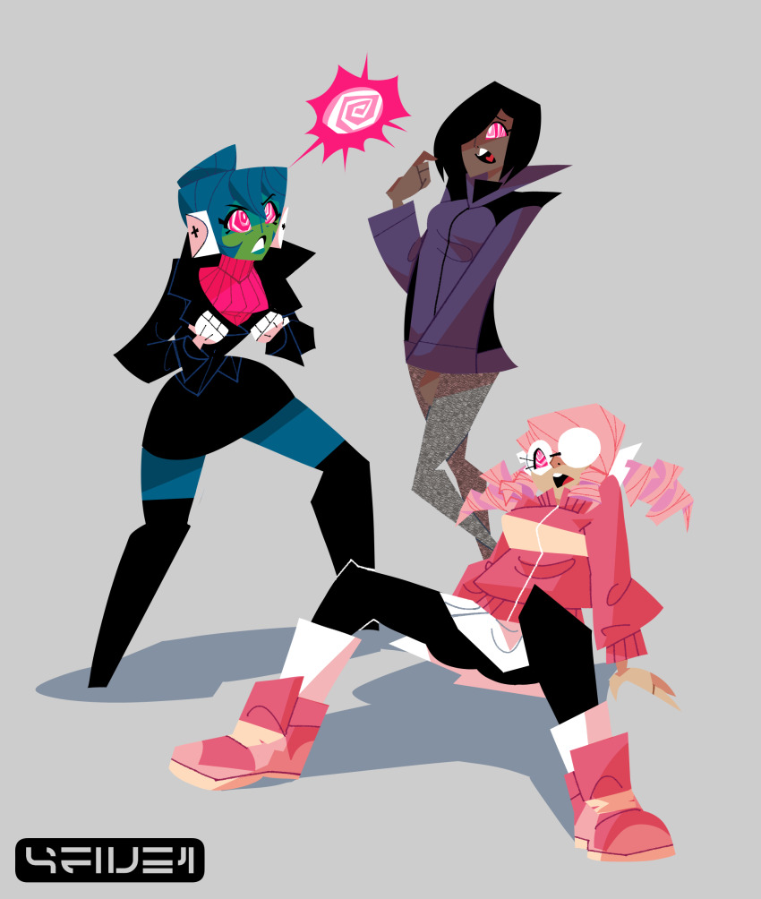 4five1 blue_hair female_only femsub masturbation original pink_eyes pink_hair short_hair undead_girl undressing