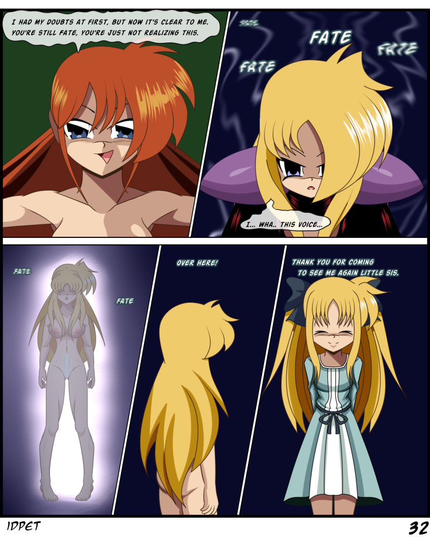 ass bottomless breasts comic empty_eyes english_text erection evil_smile fate_testarossa femsub futanari futasub hayate_yagami idpet loli magical_girl_lyrical_nanoha nanoha_takamachi nude penis possession precia_testarossa text topless