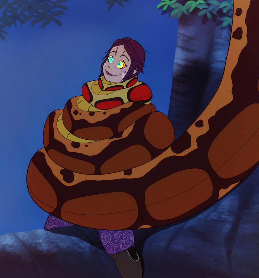 coils femsub geekgirl8 jungle kaa_eyes kenneth_(geekgirl8) maledom mass_effect original purple_hair purple_skin smile snake_boy tali'zorah_nar_rayya