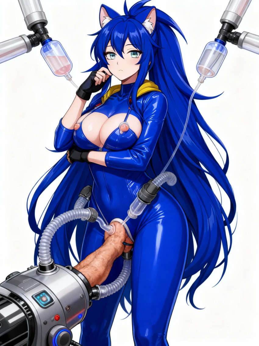 ai_art blue_hair corruption futanari hedgehog_girl latex milking_machine mind_break original sex_machine sonia_(sonix135) tech_control
