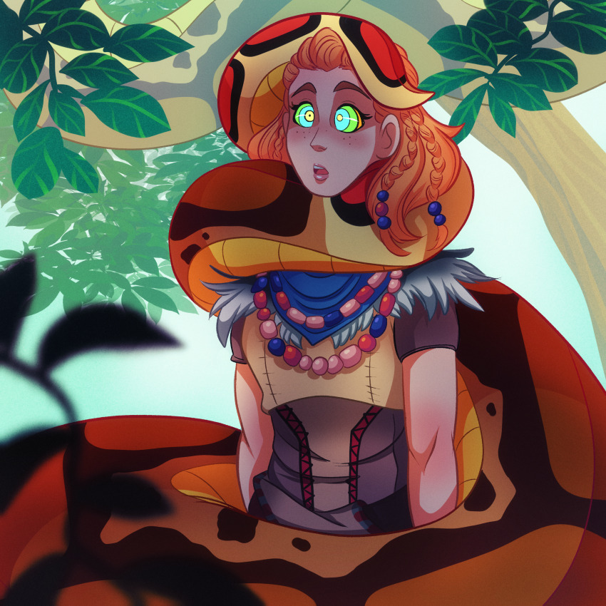 aloy_(horizon_zero_dawn) braid coils geekgirl8 horizon_zero_dawn jungle kaa_eyes kenneth_(geekgirl8) necklace orange_eyes original tail