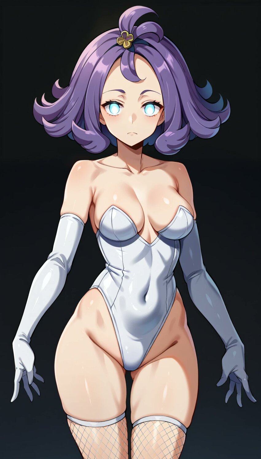 acerola_(pokemon) ai_art cleavage drone expressionless female_only femsub mcdaisukimen_(generator) nintendo pokemon pokemon_sun_and_moon purple_hair short_hair solo