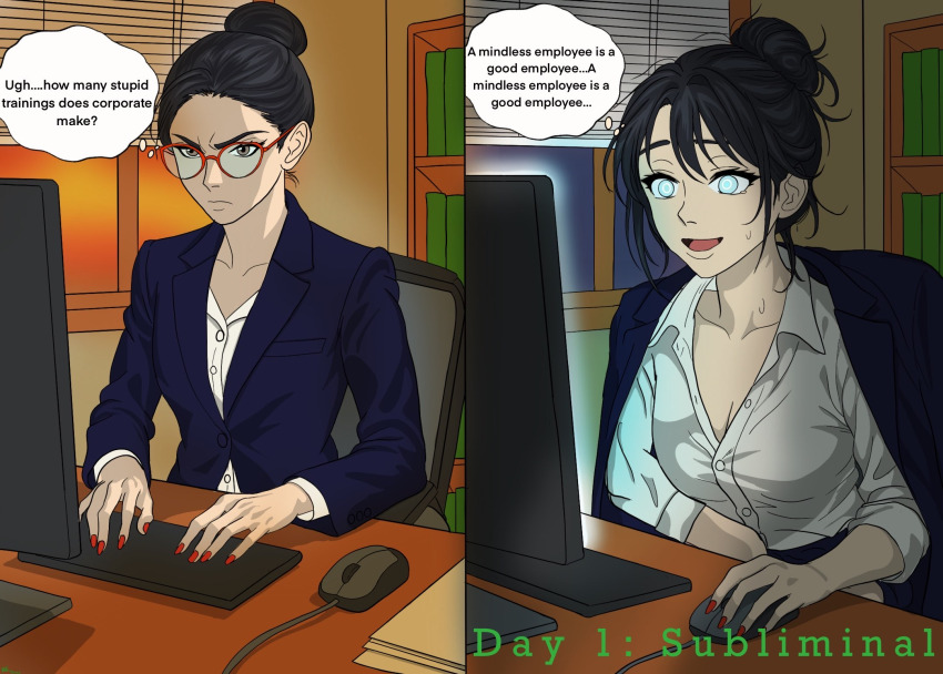 before_and_after business_suit computer femsub happy_trance hypnovember malaur masturbation office_lady tech_control text