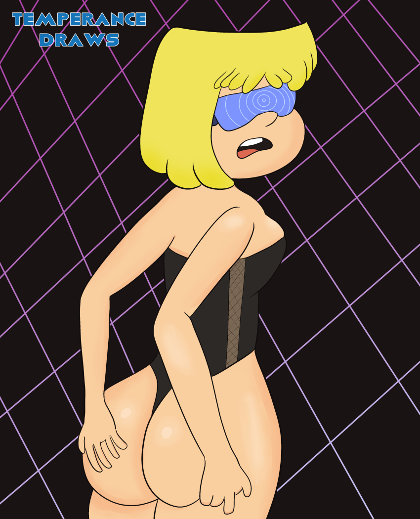 absurdres ass blonde_hair bottomless corset female_only femsub lori_loud loud_house nickelodeon open_mouth short_hair solo tech_control temperancedraws visor western