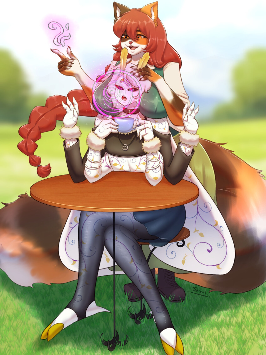 antenna antenna_(biology) black_sclera blue_eyes boots braid cat_ears cat_girl choker clothed dazed dress femboy femdom furry head_in_breasts hypnotic_hands hypnovember kishka_(tailorkishka) large_breasts malesub moth_boy multiple_arms necklace open_mouth orange_eyes original outdoors red_hair shieol1 shirt short_hair skirt spiral table tagme tail tea thighhighs very_long_hair wings wrist_band