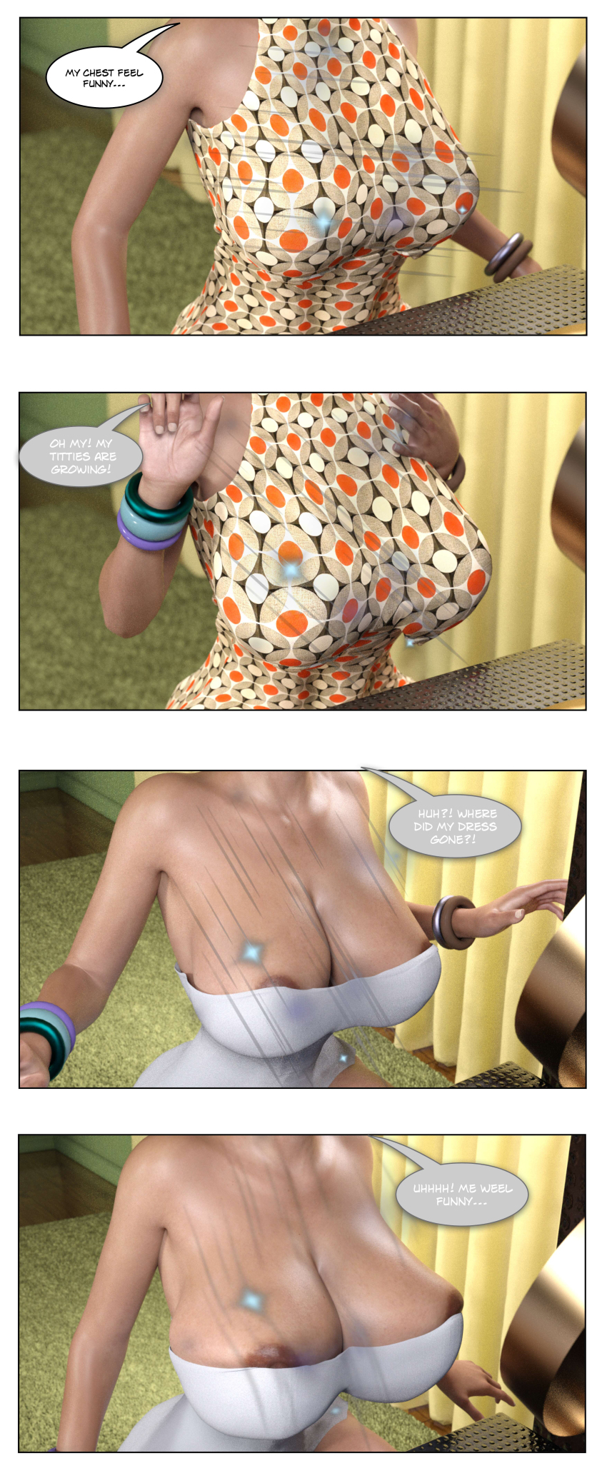 3d abimboleb bimbofication brain_drain breast_expansion brown_hair comic earrings femsub huge_breasts hypnotic_accessory jewelry large_breasts original text