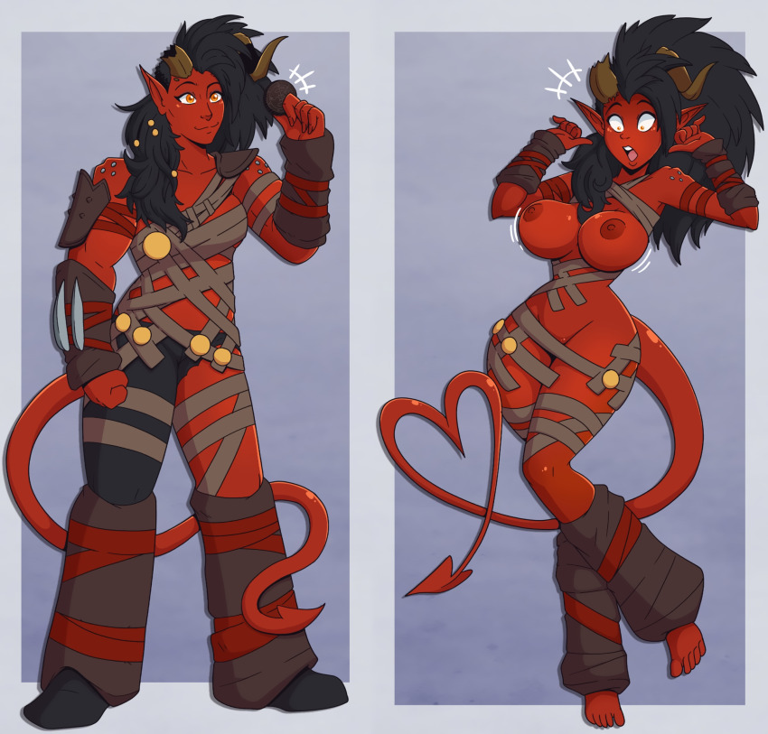 baldur&#039;s_gate before_and_after bimbofication breast_expansion demon demon_girl horns karlach thighhighs wrenzephyr2