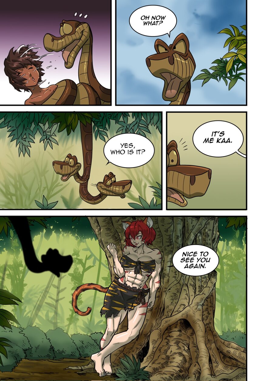 caption cat_ears coils comic ewder genderswap kaa mowgli muscle_girl shere_khan snake the_jungle_book tiger_girl