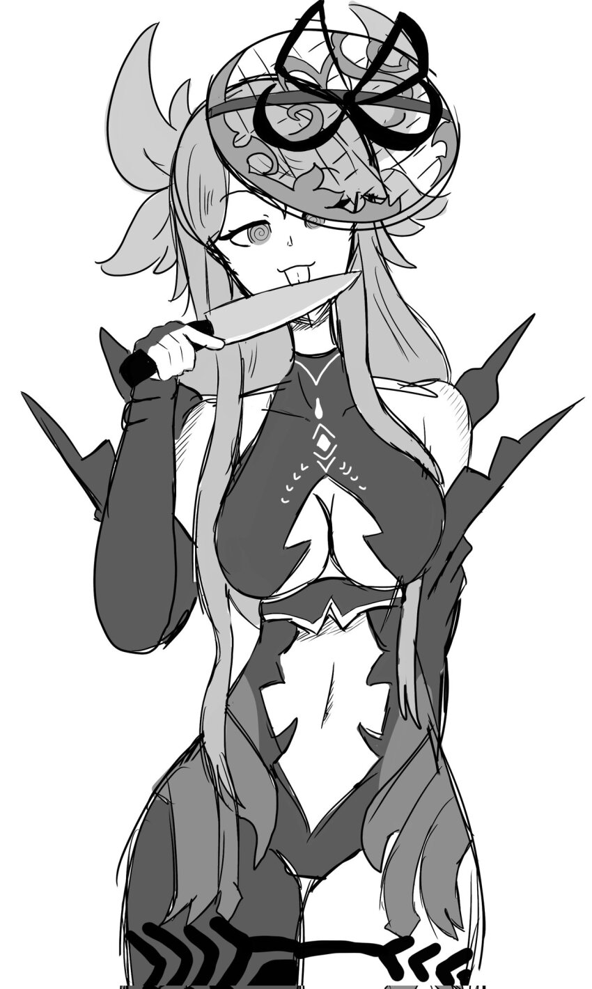 a_singular_fish female_only femsub fire_emblem fire_emblem_engage fire_emblem_three_houses ivy_(fire_emblem) knife kronya_outfit large_breasts nintendo solo spiral_eyes tagme tongue_out