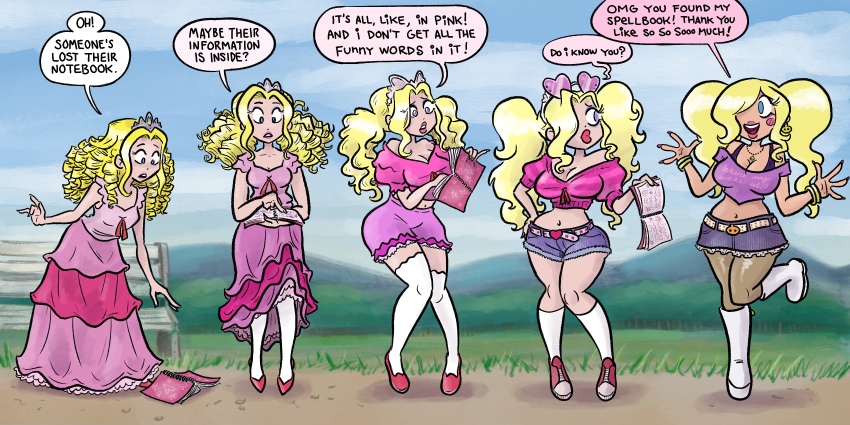 bimbofication blonde_hair brain_drain breast_expansion comic large_breasts mr-dna original princess_caelia_(kachopper9) transformation