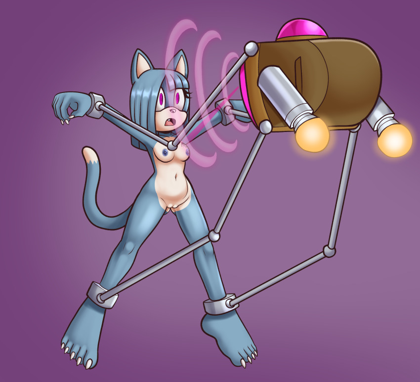 breasts cat_girl empty_eyes expressionless female_only femsub fourssss furry hypnotic_screen nipples nude original rime_the_cat simple_background sonic_the_hedgehog_(series) tech_control tongue