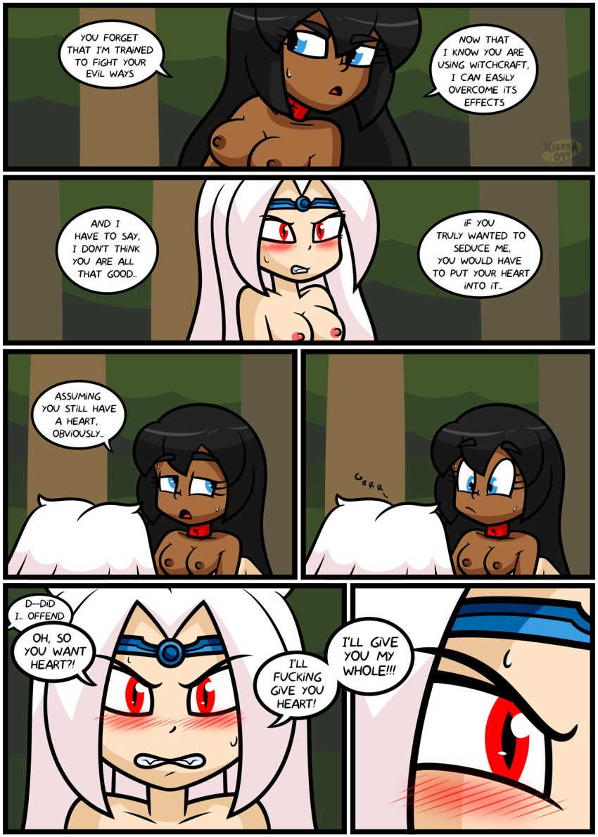 caption collar comic crown dark_skin female_only long_hair nude nun white_hair witch xierra099