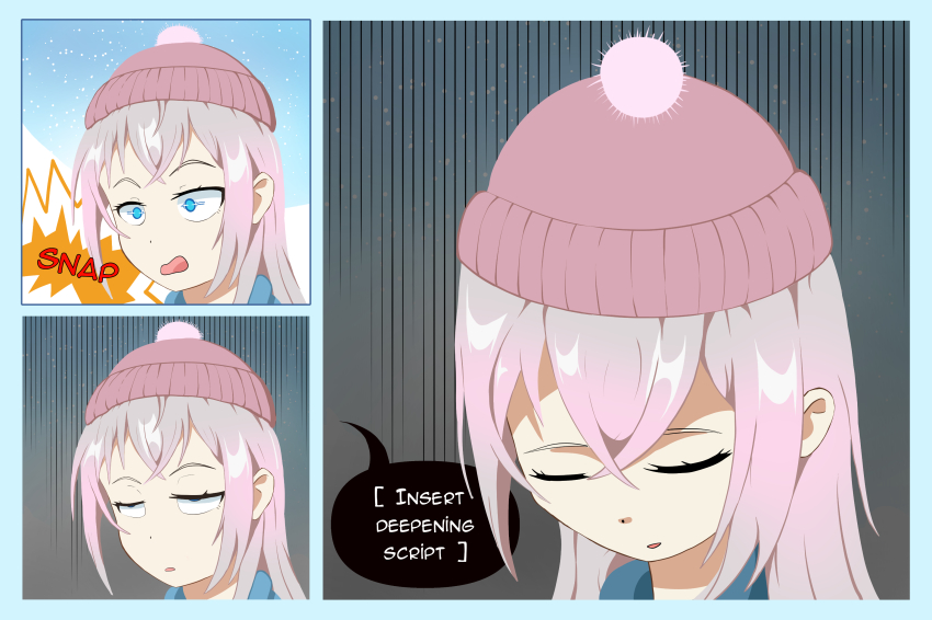 alisa_mikhailovna_kujou alya_sometimes_hides_her_feelings_in_russian blue_eyes coin comic empty_eyes eye_roll female_only femsub glatu pendulum sleep_command sleeping solo speech_bubble text white_hair