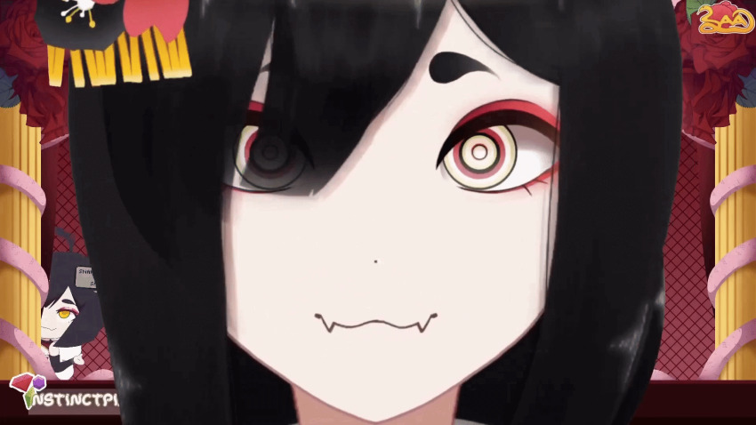 3d animated animated_gif black_hair femdom hypnotic_eyes pov pov_sub saavlewd screencast snake_girl text virtual_youtuber