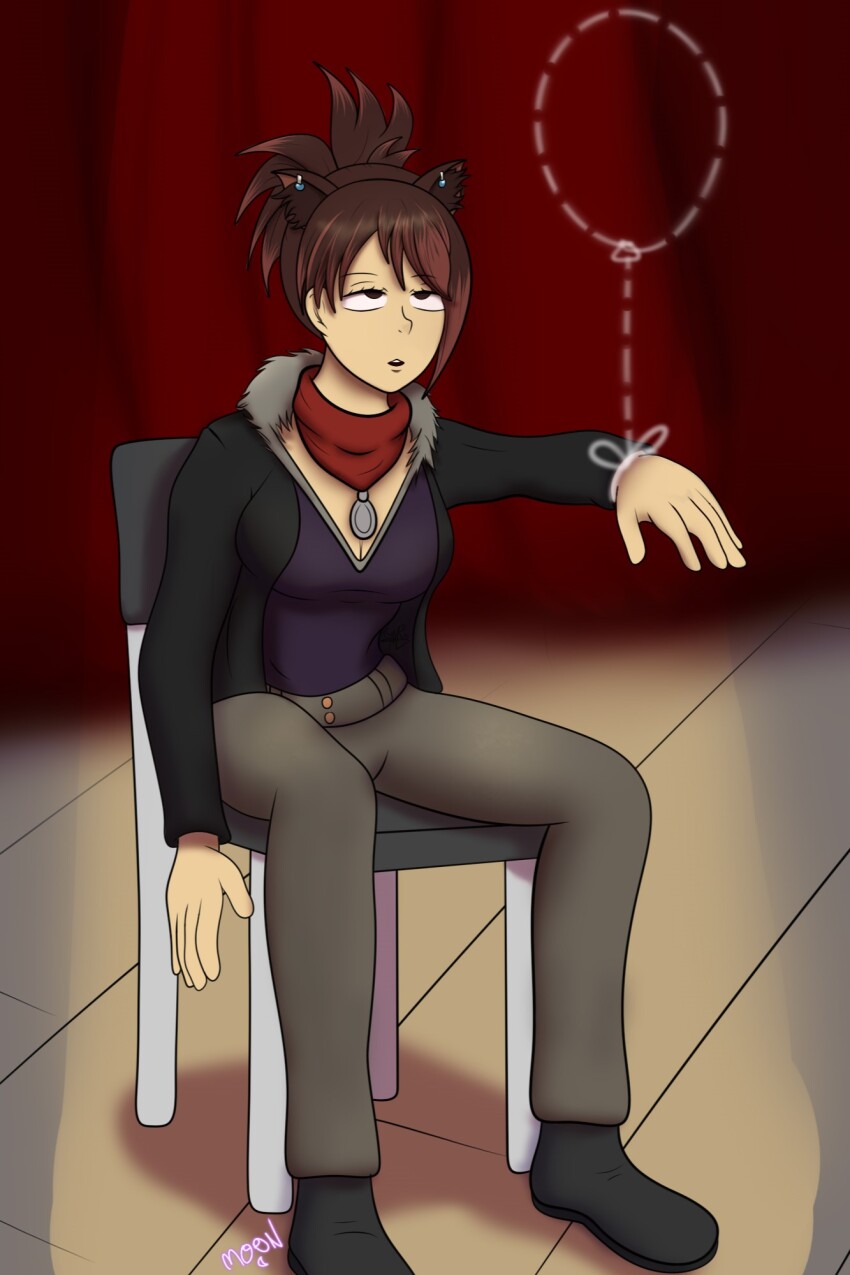 arm_levitation cat_girl earrings femsub hypnovember kathrine_darkhollow m00n_key miqo&#039;te red_hair scarf stage_hypnosis