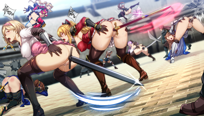altered_common_sense anal anus ass beatrix_(granblue_fantasy) bent_over blonde_hair bow_(weapon) breasts daiaru dark_skin djeeta_(granblue_fantasy) dress erect_nipples erect_nipples_under_clothes femsub floating granblue_fantasy huge_ass katalina_(granblue_fantasy) large_breasts long_hair metera_(granblue_fantasy) multiple_subs narmaya_(granblue_fantasy) no_panties open_mouth purple_hair pussy pussy_juice sword tongue tongue_out twintails vira_(granblue_fantasy) weapon zeta_(granblue_fantasy) zooey_(granblue_fantasy)