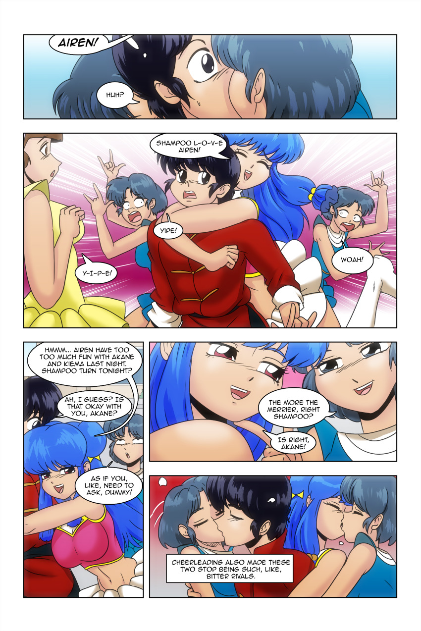 akane_tendo cheerleader comic kiema_(ranma_1/2) kissing mariko_konjo ranma_1/2 ranma_saotome shampoo_(ranma_1/2) text wadevezecha