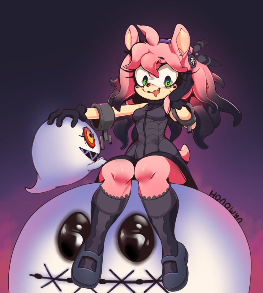 amy_rose boom_boo boots bracelet drool femsub fusion ghost gloves green_eyes hair_band happy_trance hedgehog_girl hex_maniac hexification honowyn nintendo open_mouth pink_hair pokemon sonic_the_hedgehog_(series) spiral_eyes