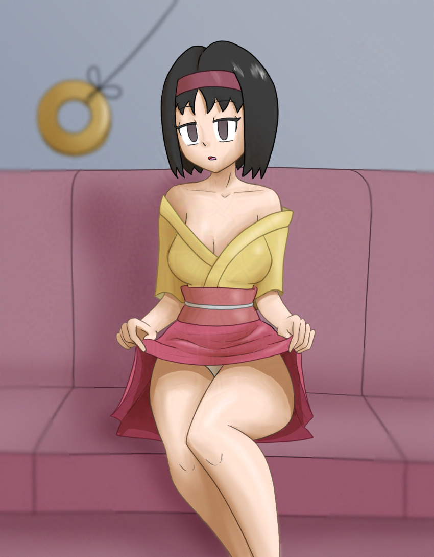 black_hair empty_eyes erika_(pokemon) expressionless femsub mythkaz nintendo pendulum pokemon short_hair skirt_lift tagme