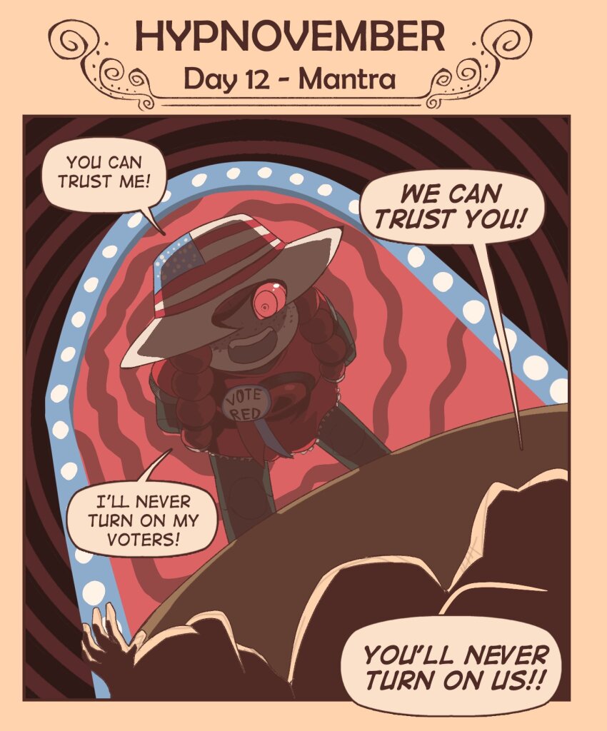 character_request dialogue femdom freckles hat humor open_mouth politics pstash red_hair smile speech_bubble spiral stage