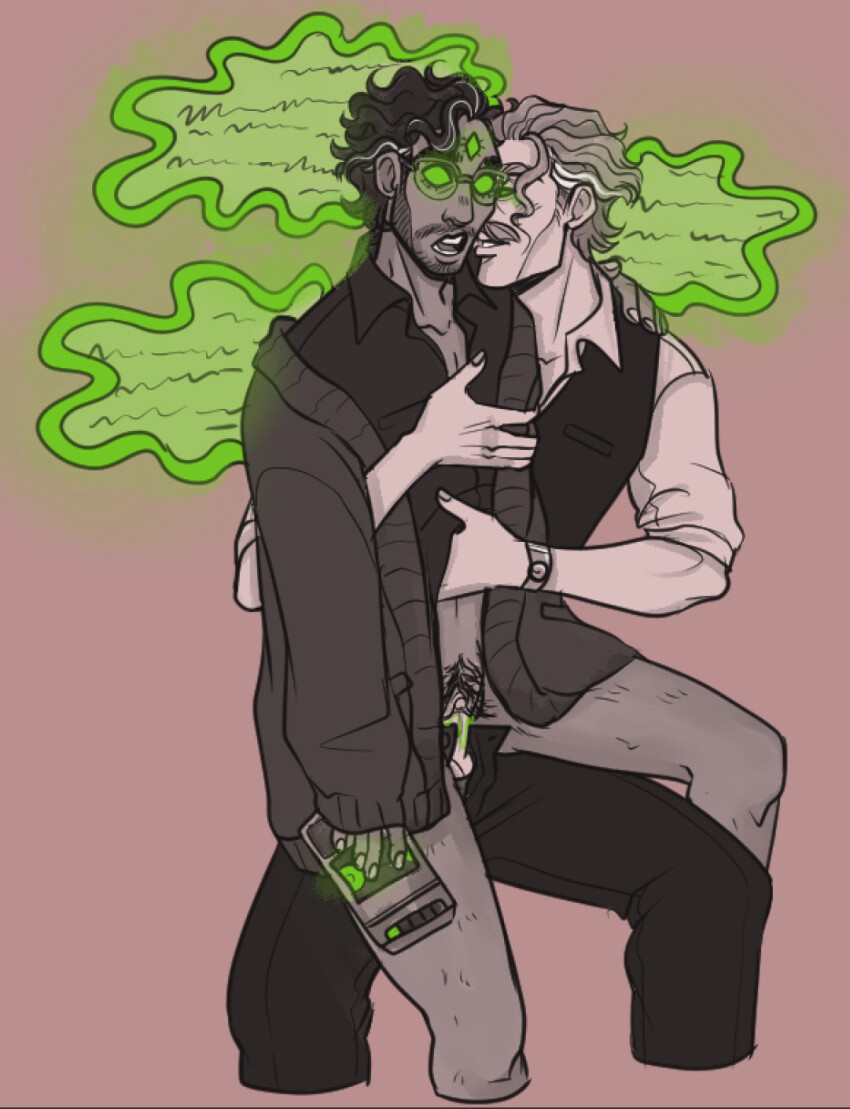 cuntboy cuntboy_sub elias_bouchard glasses glowing_eyes hypnotic_object jonathan_sims maledom mustache nastypatcha penis pubic_hair pussy sex the_magnus_archives yaoi