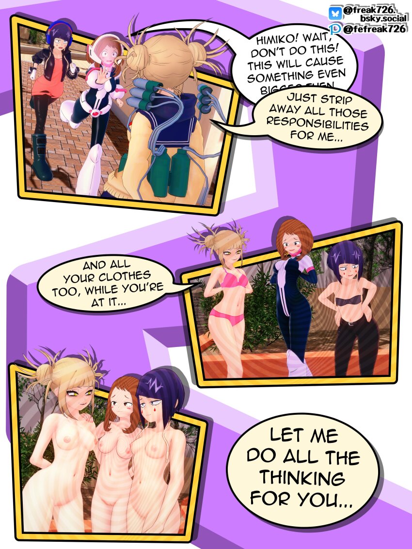 3d arms_behind_back bare_shoulders belt black_eyes blonde_hair blush bodysuit boots bra bracers brown_eyes brown_hair choker clothed collarbone comic dress eyeshadow face_paint fangs fefreak female_only femdom femsub glass gloves hair_buns hand_on_hip happy_trance headphones helmet himiko_toga instant_loss jacket koikatsu! kyoka_jiro large_breasts latex legs lipstick long_hair multiple_girls multiple_subs my_hero_academia navel nipples nude ochaco_uraraka open_mouth outdoors panties pants purple_hair pussy school_uniform short_hair solo spiral_background super_hero sweater text tubes underwear undressing