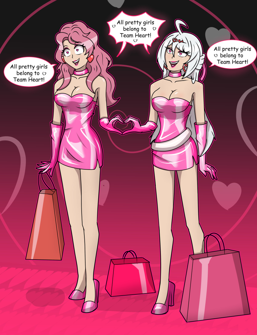 black_clover dialogue femsub grey_hair happy_trance heart_eyes hy2300 long_hair pink_hair text vanessa_enoteca yixuan_(zenless_zone_zero) zenless_zone_zero