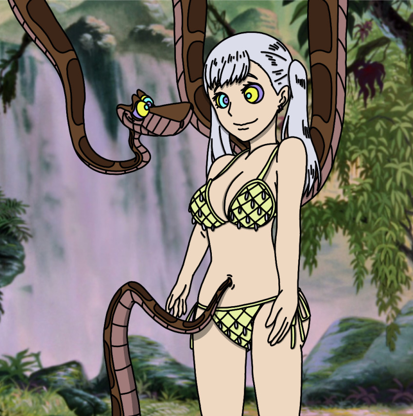 black_clover breasts coils curvy disney femsub happy_trance jungle kaa kaa_eyes love maledom navel noelle_silva ring_eyes silver_hair smile snake spiral_eyes standing tail the_jungle_book tickling underwear
