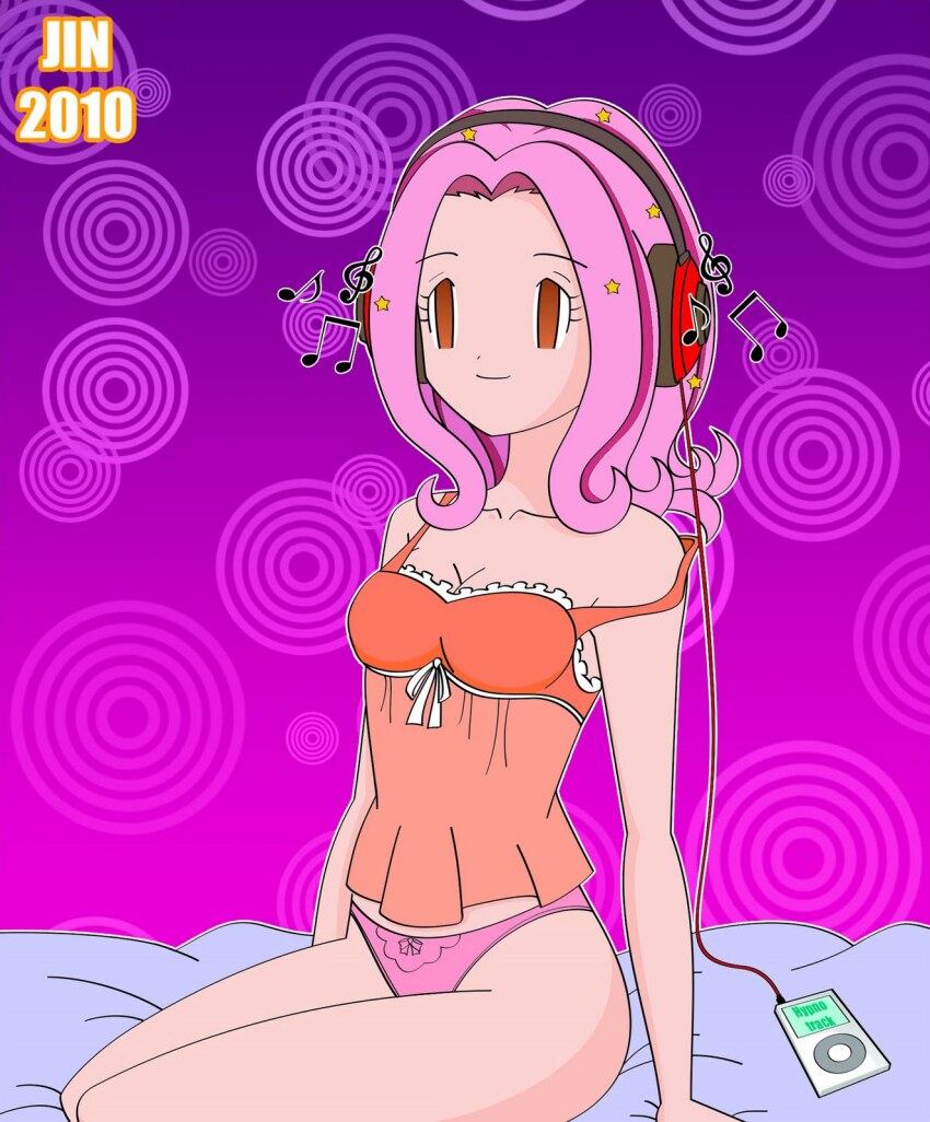 breasts digimon digimon_adventure_02 empty_eyes female_only femsub happy_trance headphones hypnotic_accessory hypnotic_audio hypnotic_music jimryu large_breasts lingerie mimi_tachikawa pink_hair solo spiral tech_control underwear