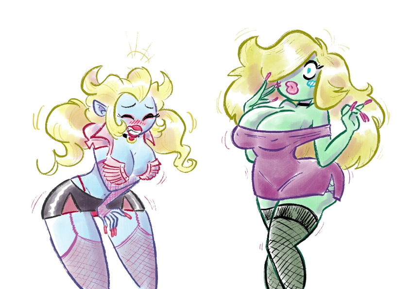 bimbofication blonde_hair breast_expansion embarrassed large_breasts lipstick mr-dna original surprised vampire