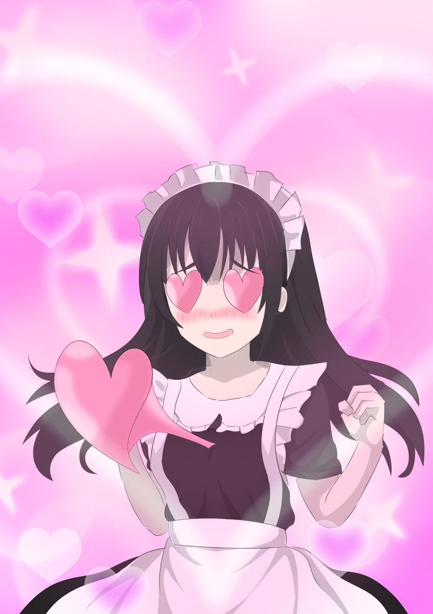 absurdres basutabesutasu black_hair blush character_request charm_(spell) clothed copyright_request female_only femsub heart heart_eyes long_hair maid solo sparkle symbol_in_eyes