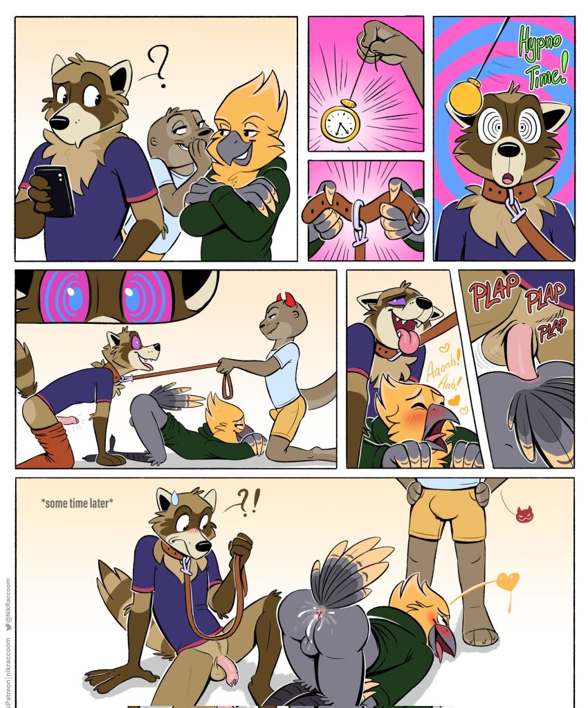 after_sex anal ass balls beak blonde_hair blush bottomless bulge cell_phone collar comic crossed_arms doggy_style erection furry glowing_eyes grey_skin heart heavy_eyelids horns hypnotized_dom leash male_only maledom malesub nikracoom open_mouth original pendulum penis phone pocket_watch ring_eyes sex shirt simple_background spiral sweater tagme text tongue tongue_out top-down_bottom-up yaoi