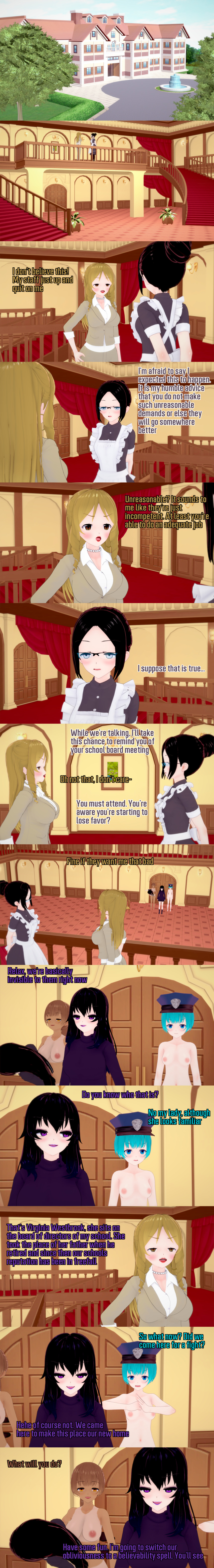 absurdres altered_perception angry black_hair blonde_hair blue_eyes blue_hair breasts brown_eyes clothed dialogue english_text female_only femdom femsub glasses grey_eyes lila_(ophelia's_dollhouse) long_hair maid multiple_girls multiple_subs nipples nude ophelia's_dollhouse ophelia_(ophelia's_dollhouse) ponytail purple_eyes short_hair tan_lines tan_skin text virginia_westbrook_(ophelia's_dollhouse) zenin1