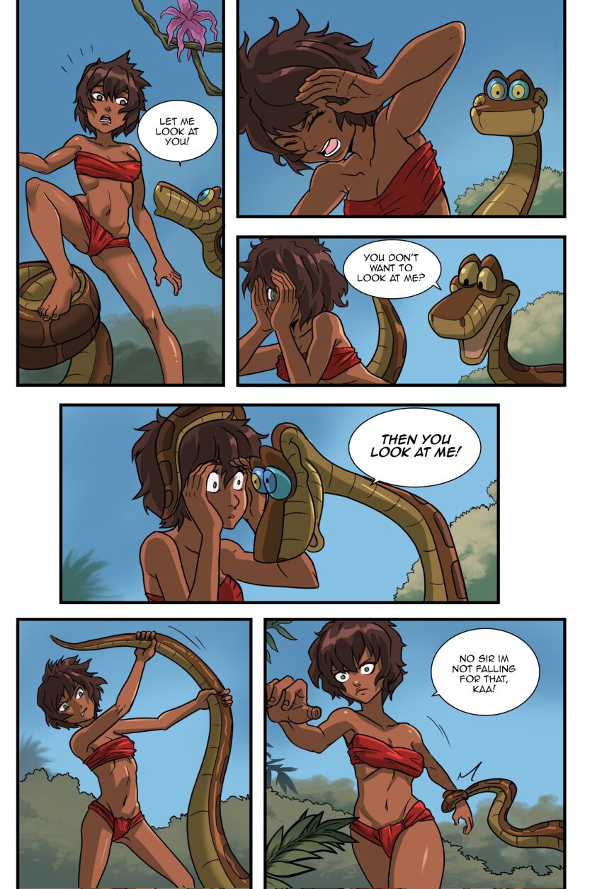 caption coils comic dark_skin disney ewder genderswap kaa kaa_eyes mowgli resisting snake text the_jungle_book