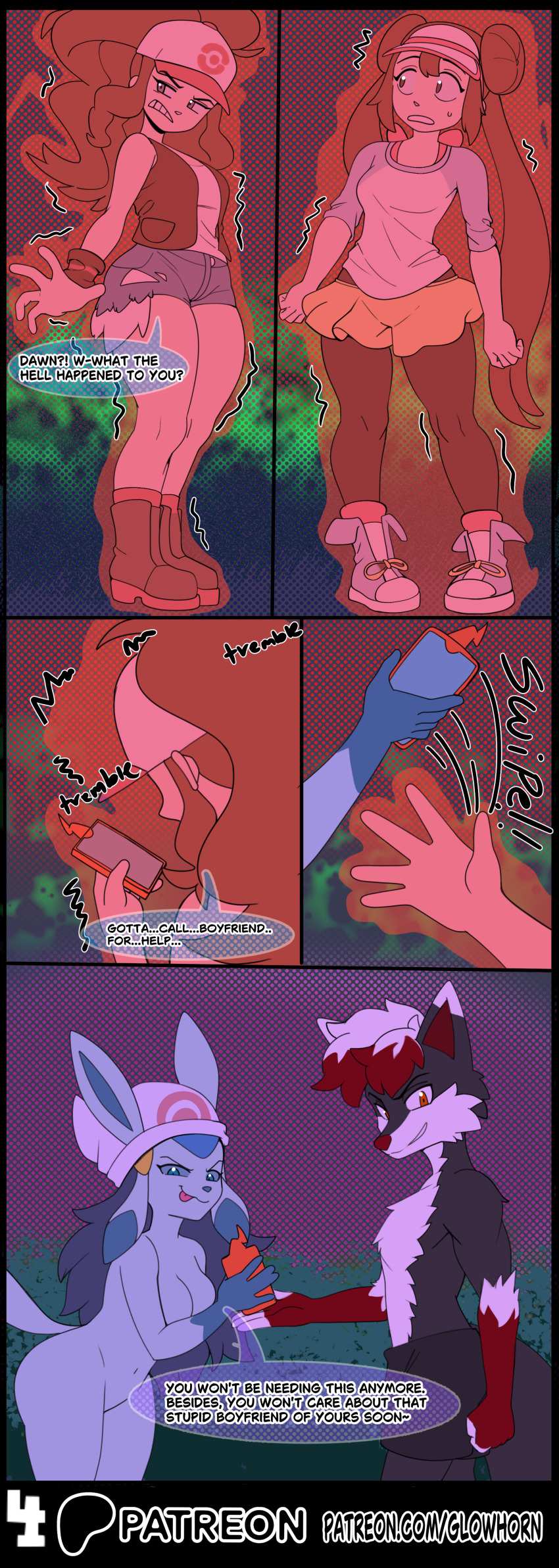 absurdres angry artifact_the_fox aura beanie black_hair blue_eyes blue_hair blue_skin boots bow breasts brown_hair cell_phone clothed clothed_exposure comic corruption curvy dawn evil_smile femsub forest fox_boy furry glaceon glowhorn glowing hair_clips hair_ornament hat hilda large_breasts looking_at_viewer looking_back magic maledom netorare nintendo nude orange_eyes original phone plant pokemon pokemon_(creature) red_hair ribbon rosa_(pokemon) rotom scared shoes shorts simple_background skirt smile smirk smug sweat tail thighhighs tights tongue tongue_out transformation trembling vest visor white_hair wrist_band