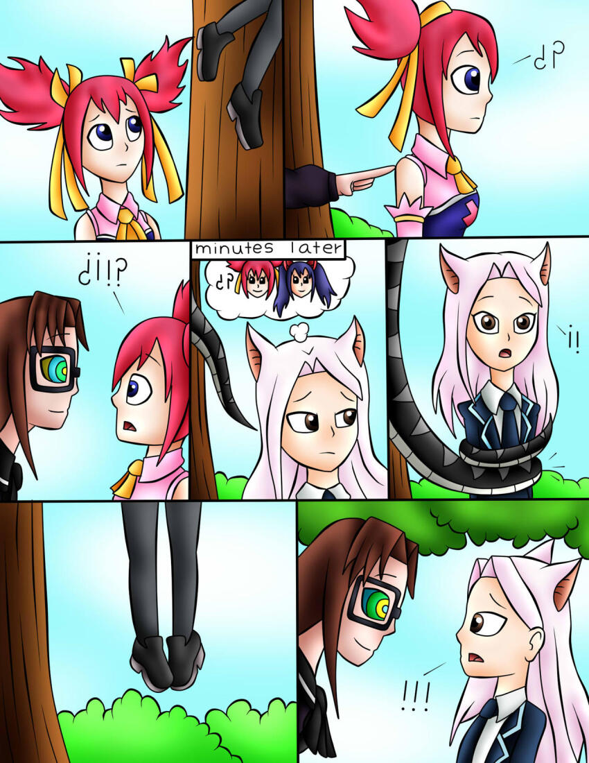 blue_hair brown_hair carla_(fairy_tail) cat_ears comic fairy_tail femdom femsub glasses hypnotic_eyes jerrydestrtoyer naga_girl red_hair sherria_blendy snake_girl wendy_marvell white_hair