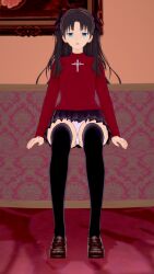 3d brown_hair cross empty_eyes expressionless eyebrows_visible_through_hair fate/stay_night fate_(series) green_eyes hair_ribbon koikatsu! long_hair panties ribbon rin_tohsaka samurai_who_loves_lewd_crests shoes short_skirt skirt thighhighs thighs twintails underwear upskirt rating:Questionable score:6 user:BugmenotEncore