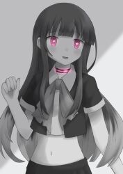  collar femsub greyscale heart heart_eyes long_hair midriff multicolored_hair original pink_eyes tech_control tsukiura_luna  rating:safe score: user:zzzzzulu