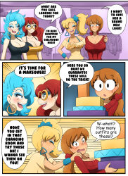 bimbofication blue_hair breast_expansion brown_hair comic female_only femsub glasses happy_trance jewelry kobi94 large_breasts makeup original punk red_hair teacher text rating:Explicit score:10 user:da_janitor2