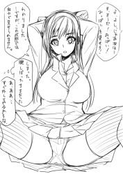 breasts empty_eyes femsub greyscale large_breasts long_hair monochrome open_mouth original panties sketch tanakarabutter text translated underwear rating:Questionable score:35 user:Digitheswitch